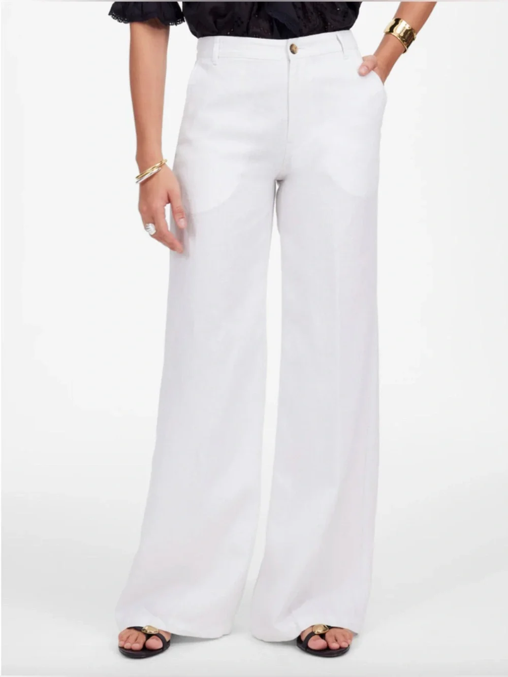 Madewell The Zoe Relaxed Wide Pant in 100% Linen Size 14 in Salt White - Picture 12 of 12